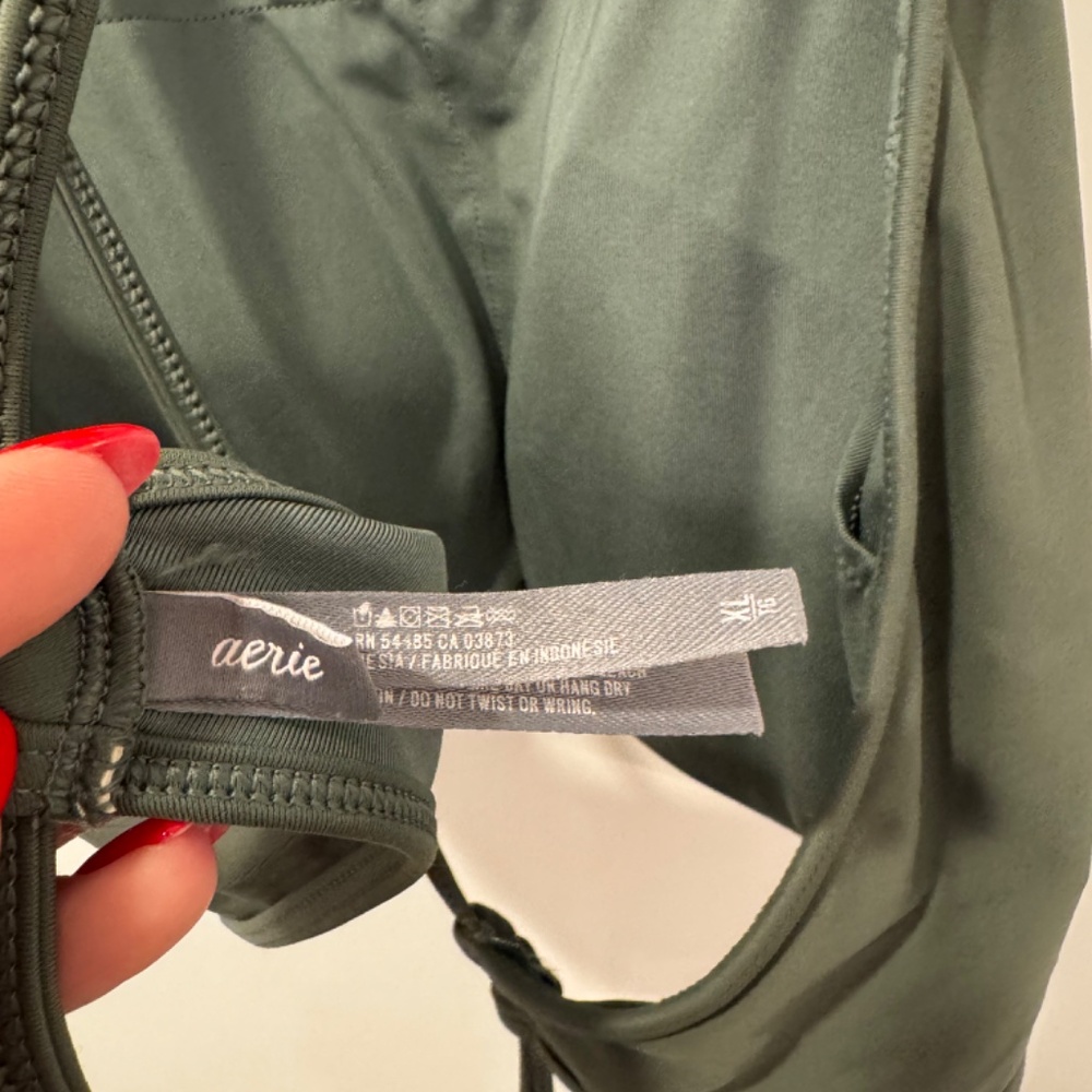 Aerie High Neck Crop Bikini Top – Olive Green, Crisscross Open Back, Women’s XL - Picture 8 of 10